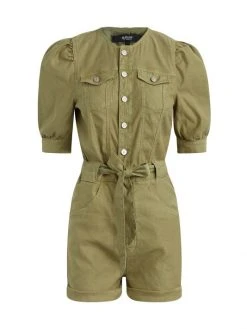 Hudson Jeans Puff-Sleeve Button-Front Romper